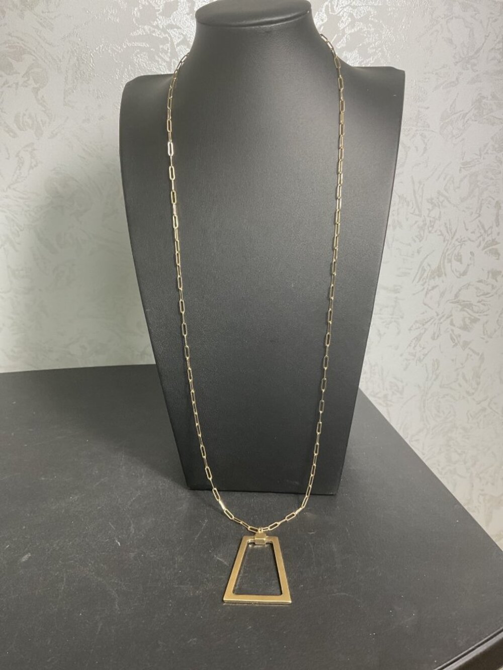 Gold Paperclip Chain Long Geometric Trapezoid Pendant Necklace